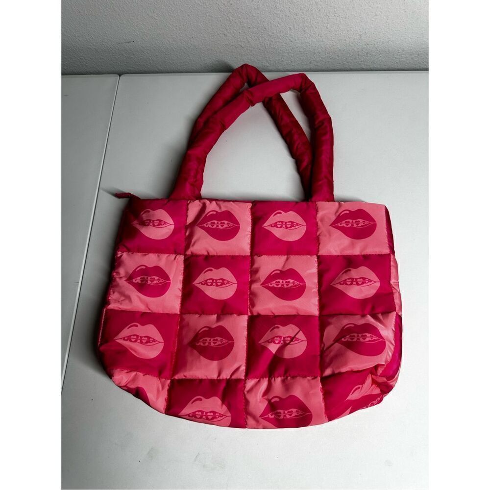 Benefit Cosmetics Quilted Pout Puffer Pink Tote Bag 2023 Braces Lips Funky